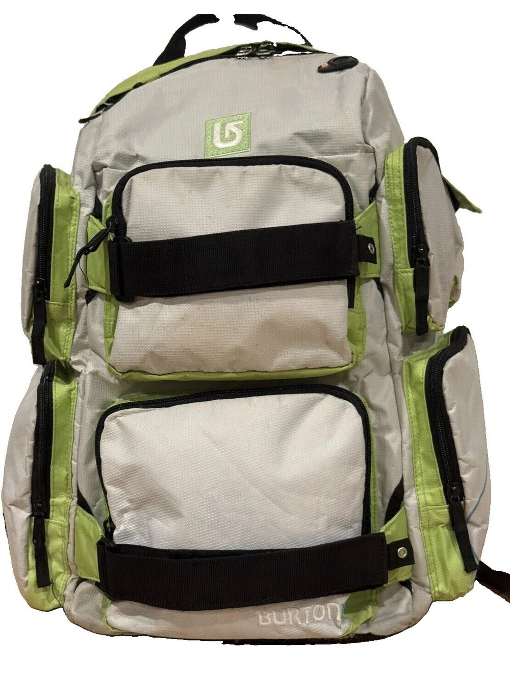 Burton Snowboard Backpack 15” Laptop Sleeve White Green Multi Pocket Skate